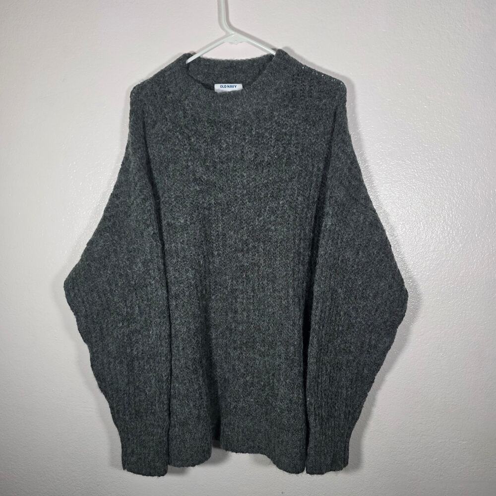 Old Navy Gray Fuzzy Knit Crewneck Sweater Women's XL Soft Cozy Pullover